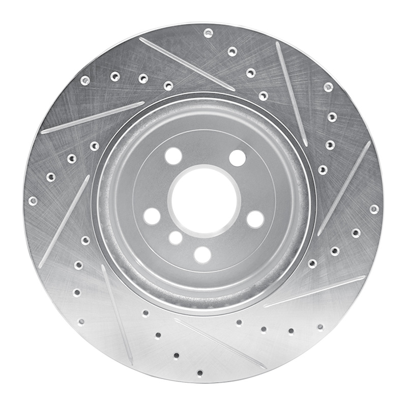 BMW 530E Brake Rotor (1) - Front Left - R1 Concepts - Drilled & Slotted - Silver - `17-`25